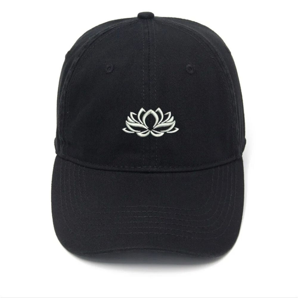Lotus Bloom: Velcro Hat, Embroidered Serenity for Yoga Enthusiasts Now.